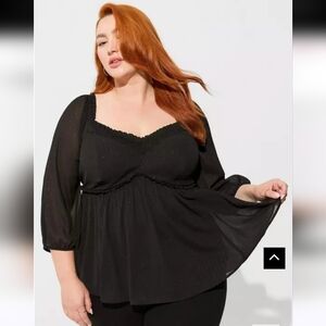 NWOT TORRID 2X Babydoll Crinkle Chiffon Blouson Sleeve Top